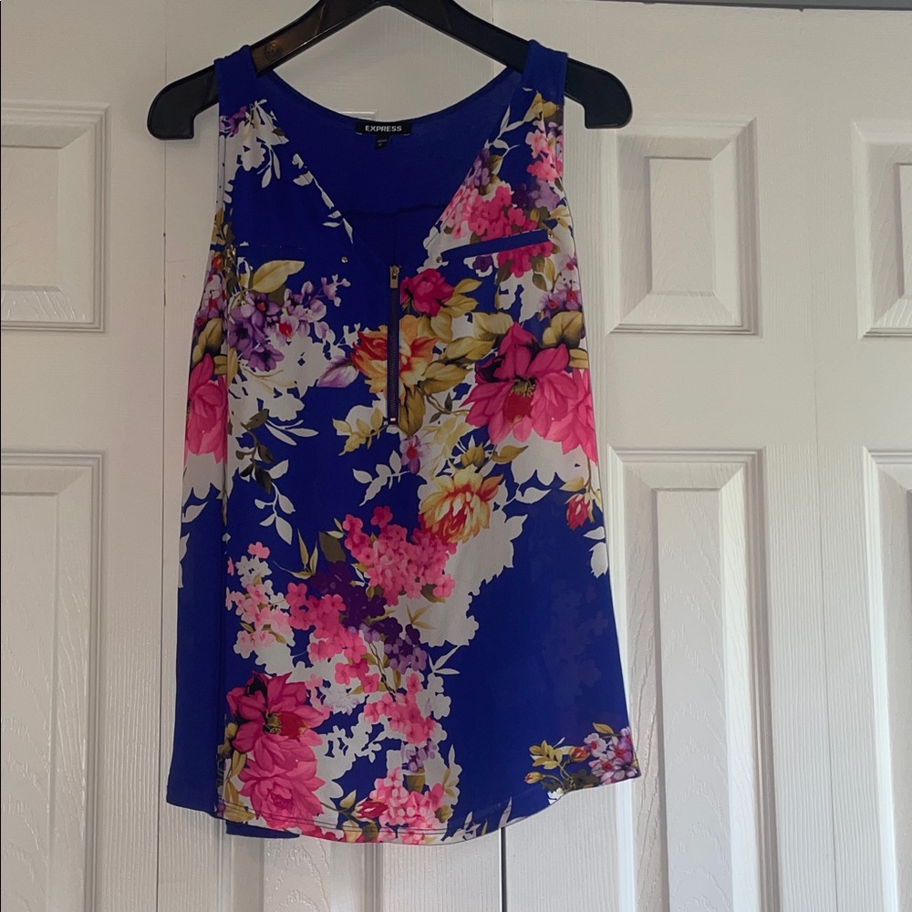 Express Women's Floral Blouse - Blue and Pink